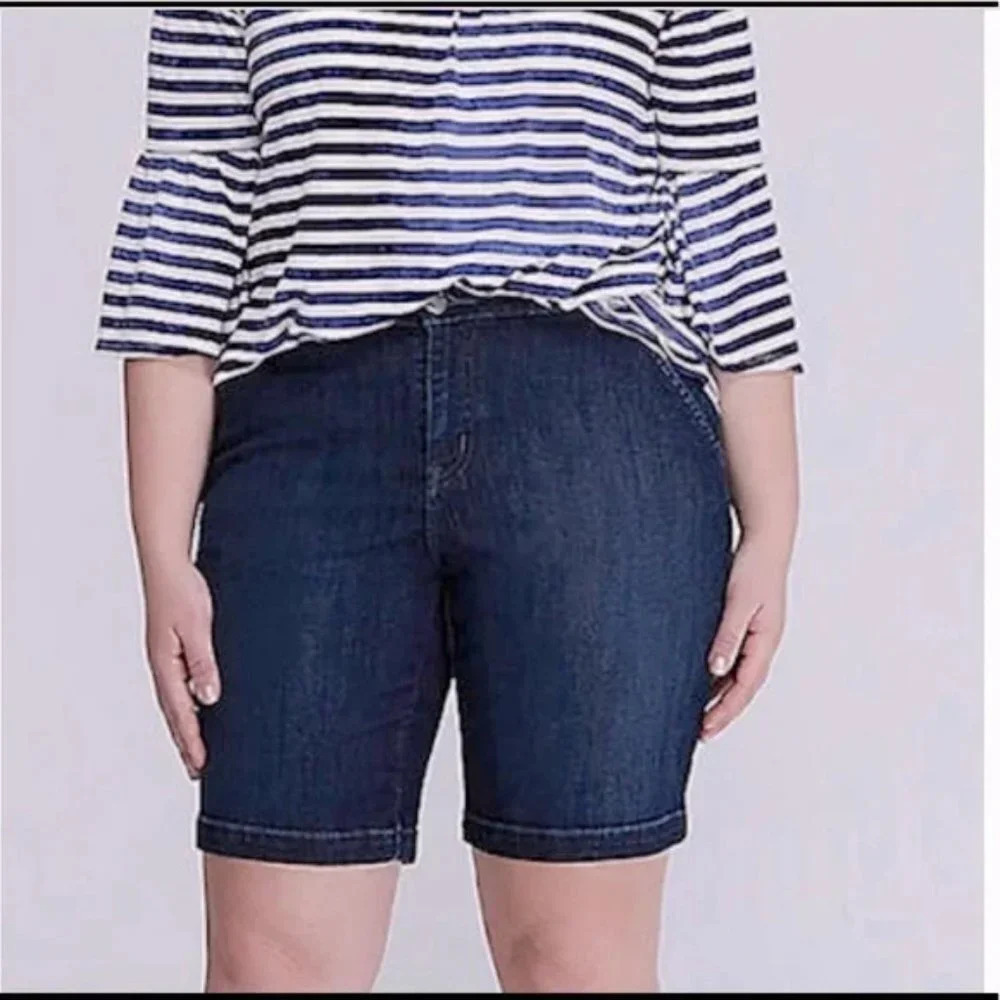 Lane Bryant Dark Wash Denim Bermuda Shorts in Size 28